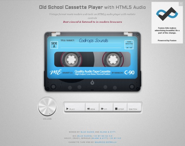 Old School Cassette Player with HTML5 Audio