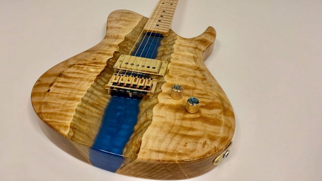 Burls Art. Epoxy Resin River Guitar.