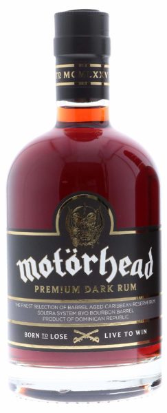 Frontal de la botella de Motörhead Premium Dark Rum