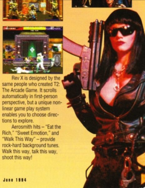 Kerri Hoskins como Helga en «Revolution X», en el ejemplar de junio de 1994 de GamePro