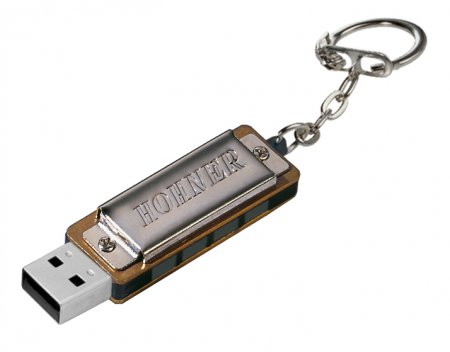Llavero con 8GiB de memoria USB y armónica diatónica de Hohner